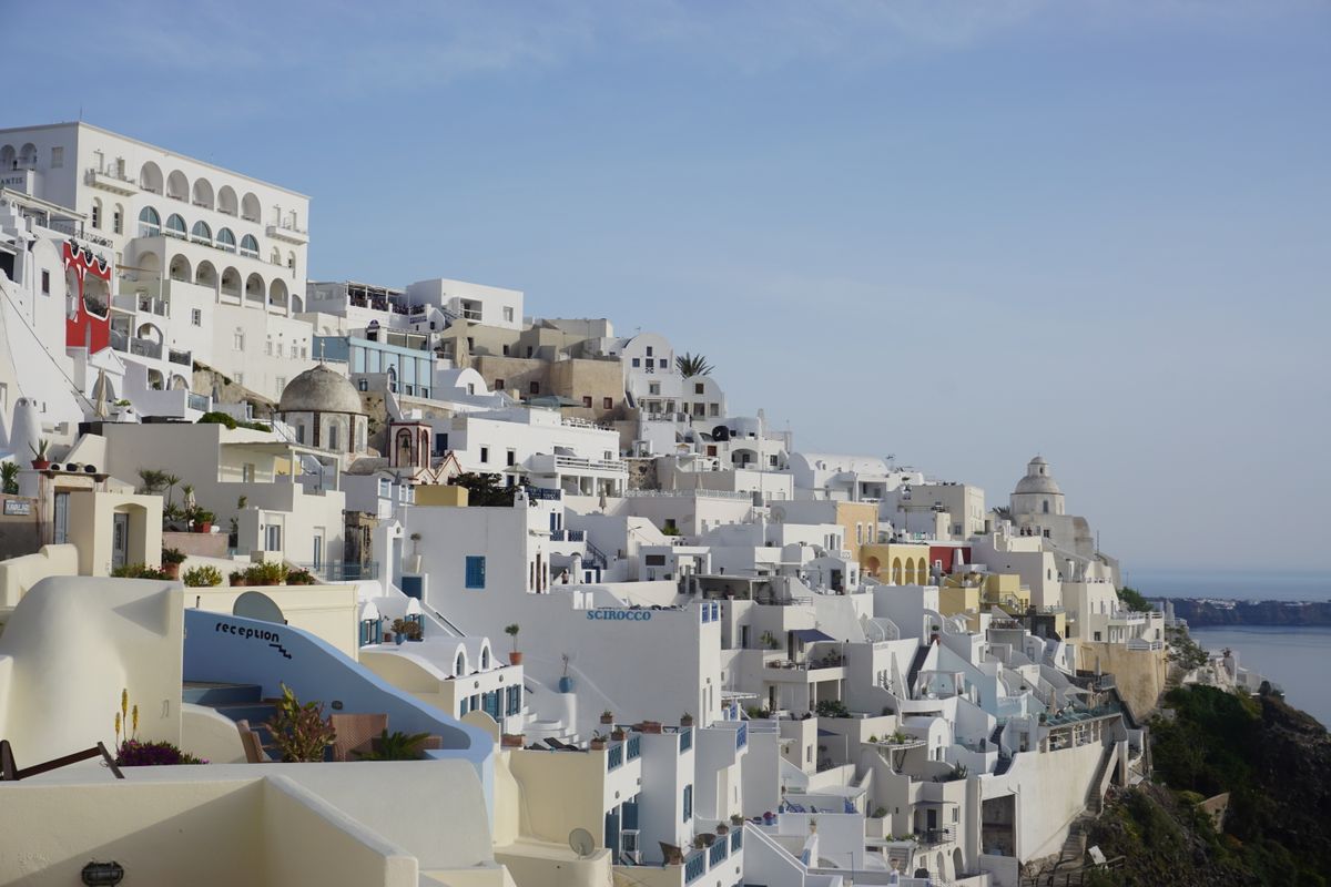 Whitewashed Santorini villages on the caldera rim